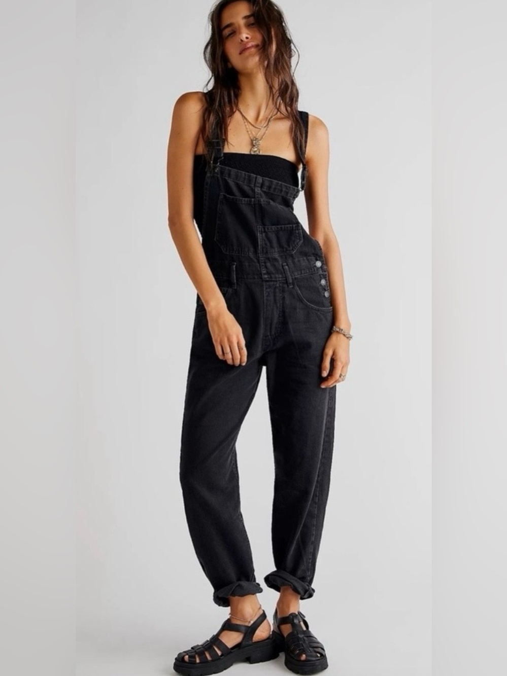 Free People Ziggy Overalls Black